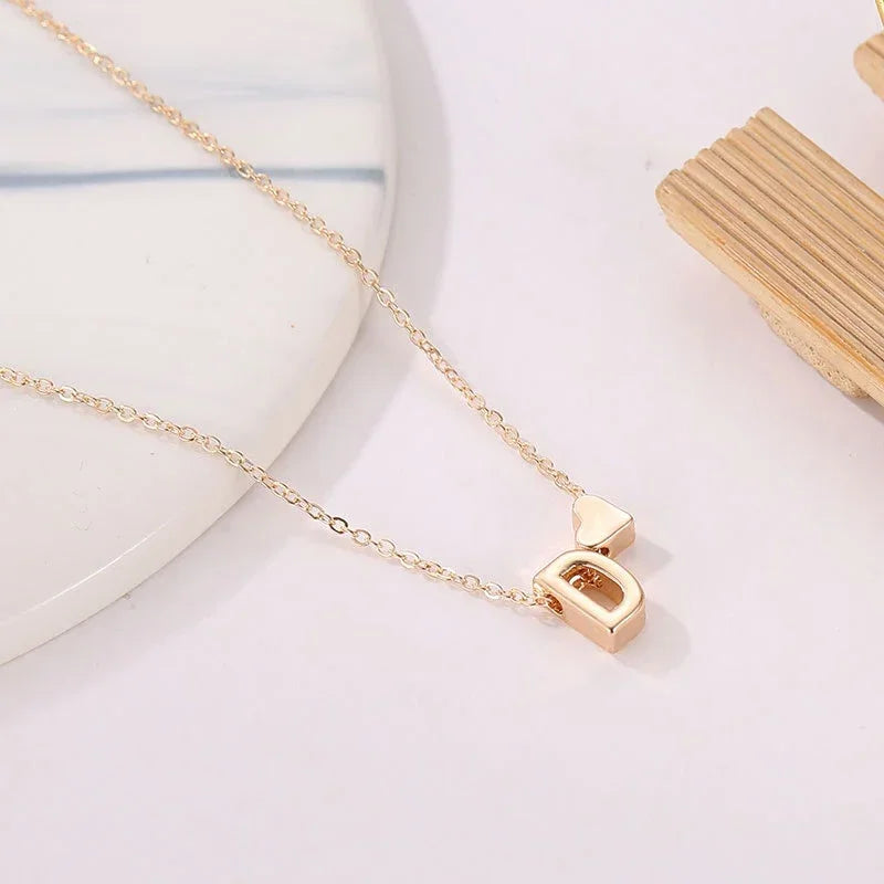 Tiny Heart Initial Necklace – Dainty Gold or Silver Letter Choker for Women