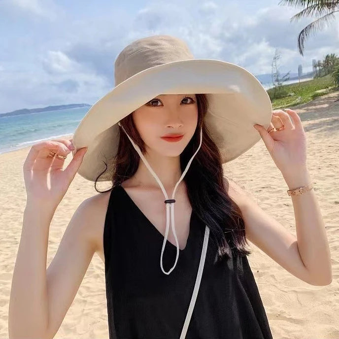 Wide Brim UPF 50+ Sun Hat – Double-Sided Anti-UV Beach & Hiking Cap for Women