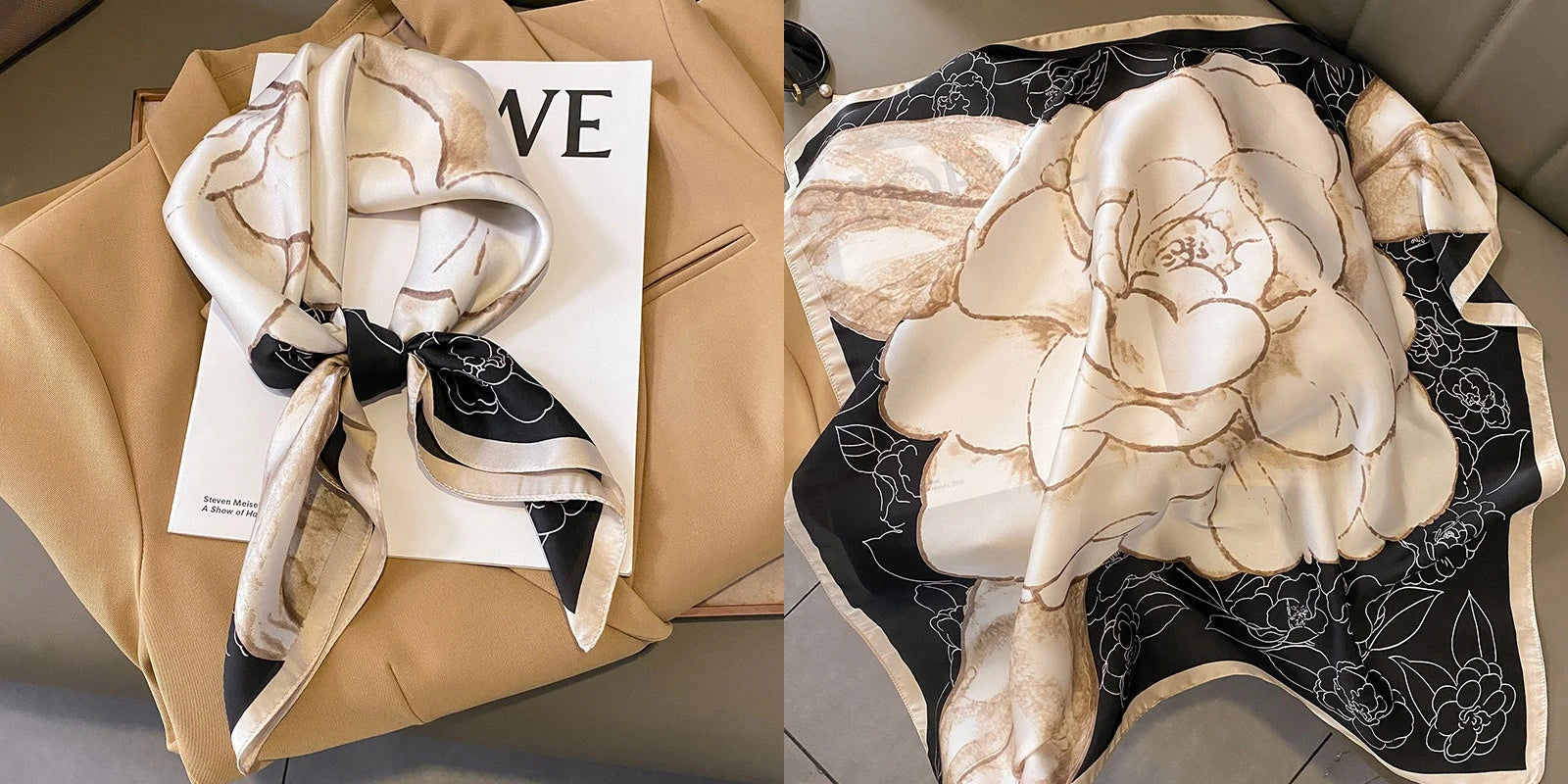 Luxury Floral Silk Scarf – Soft Satin Square Wrap for Hair, Neck & Hijab