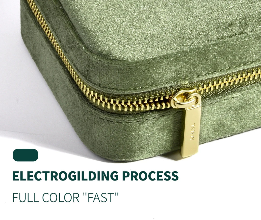 TAIMY Vintage Velvet Jewelry Box – Retro Green Travel Ring Case with Mirror