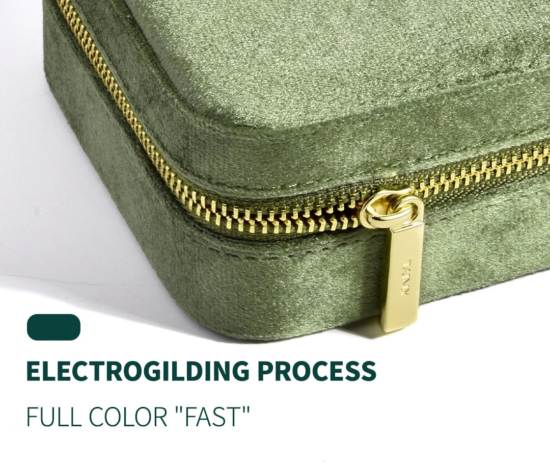 TAIMY Vintage Velvet Jewelry Box – Retro Green Travel Ring Case with Mirror