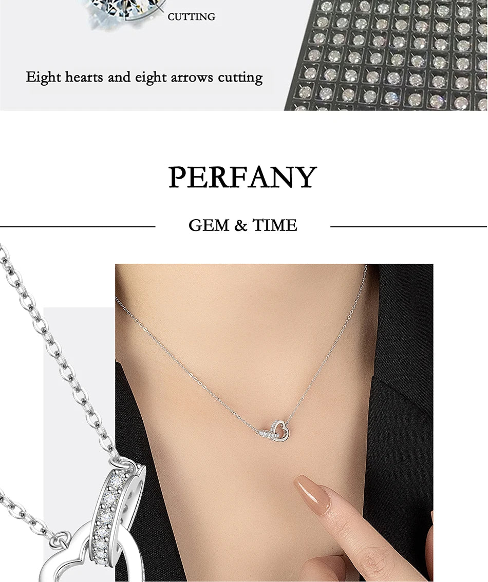 PERFANY Moissanite Double Heart Necklace – S925 Silver Luxury Lab-Diamond Pendant for Women