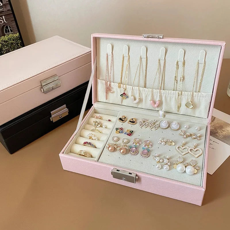 Large Dustproof Jewelry Box with Lock – Big Capacity Storage for Earrings, Necklaces & Rings