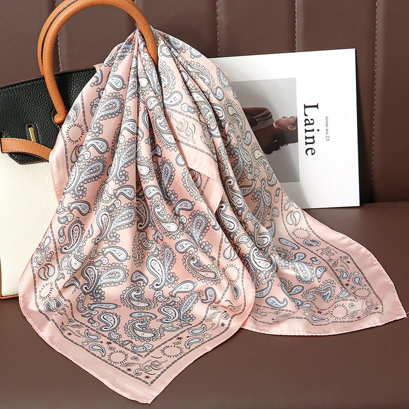 Luxury Silk Satin Scarf – 2023 Square Print Design for Women’s Hijab, Hair & Neck Styling