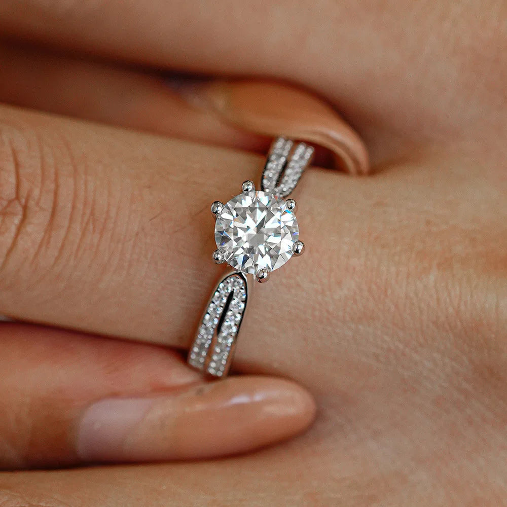 TEN CARATS Moissanite Ring – S925 Silver, 18K White Gold, Round VVS 0.5–2 ct Wedding Luxury Jewelry