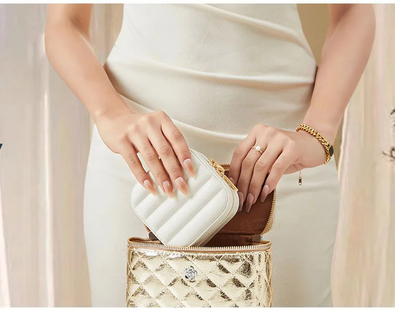 Mini Travel Jewelry Case with Mirror – Compact Organizer for Rings, Earrings & Necklaces