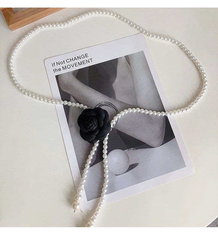 Pearl Camellia Waist Belt – Elegant Decorative Belt for Dresses, Coats & Jackets