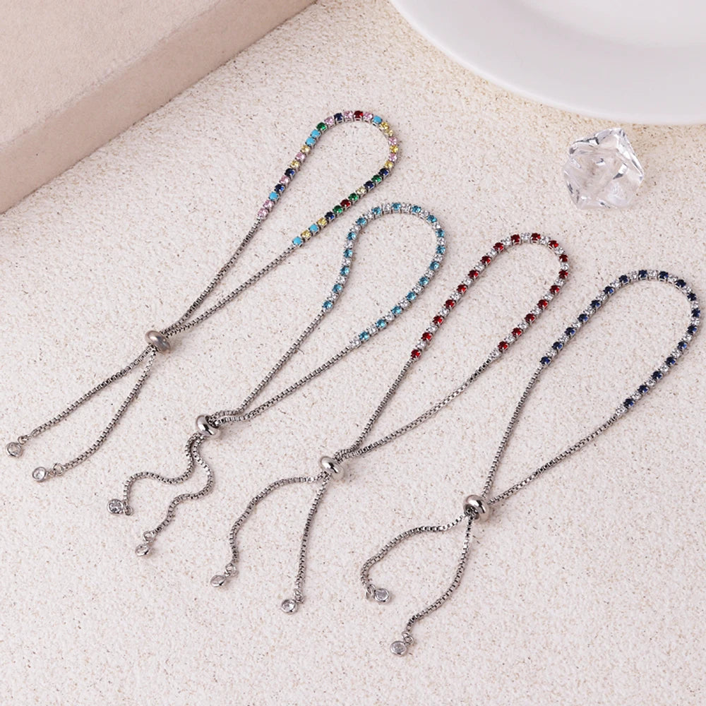 2 mm Adjustable Rainbow Tennis Bracelet – Colorful Zircon Charm for Women