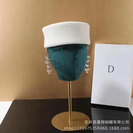 Vintage Wool Felt Beret – Elegant Hard-Top Pillbox Fedora for Weddings & Cocktail Parties