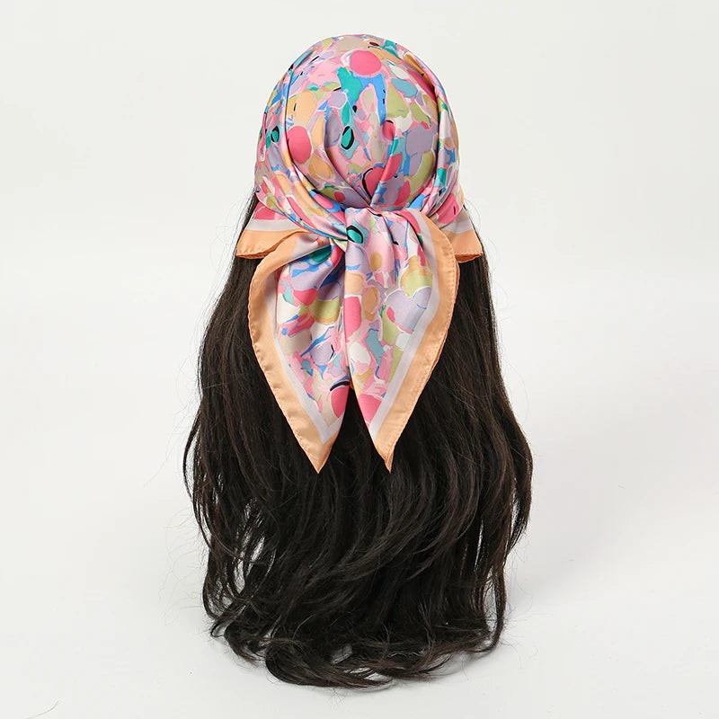Bohemian Floral Silk Scarf – Tropical Print Square Satin Wrap for Hair, Neck & Hijab