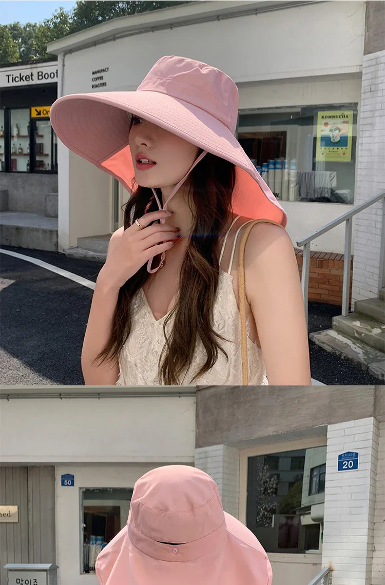 Women’s Wide-Brim Sun Bucket Hat – UPF 50+ Fishing & Safari Style with Neck Cover