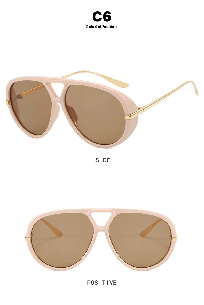 Oversized Oval Pilot Sunglasses – 2025 Luxury Metal Frame UV400 Vintage Shield Style