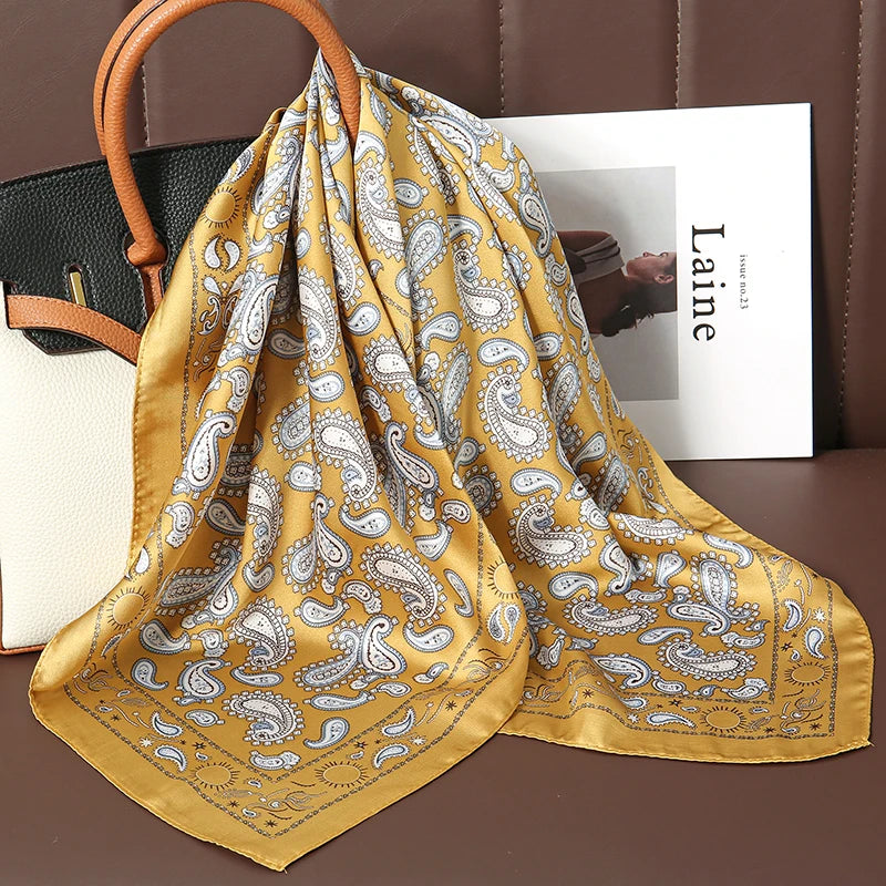 Luxury Silk Satin Scarf – 2023 Square Print Design for Women’s Hijab, Hair & Neck Styling
