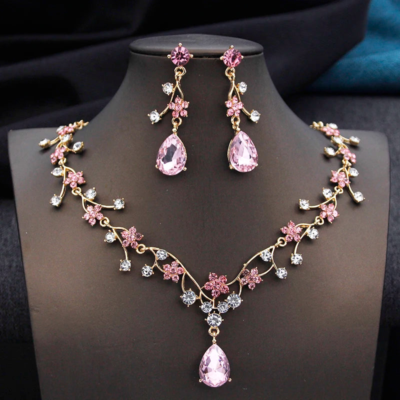 Rhinestone Water Drop Bridal Set – Sparkling Choker Necklace & Earrings for Brides