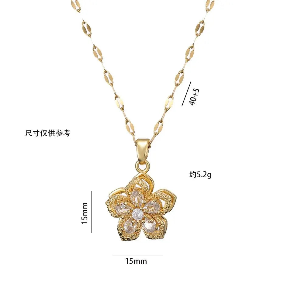Spin Zircon Flower Necklace – Light Luxury Gold Pendant for Women, Perfect for Parties & Gifts