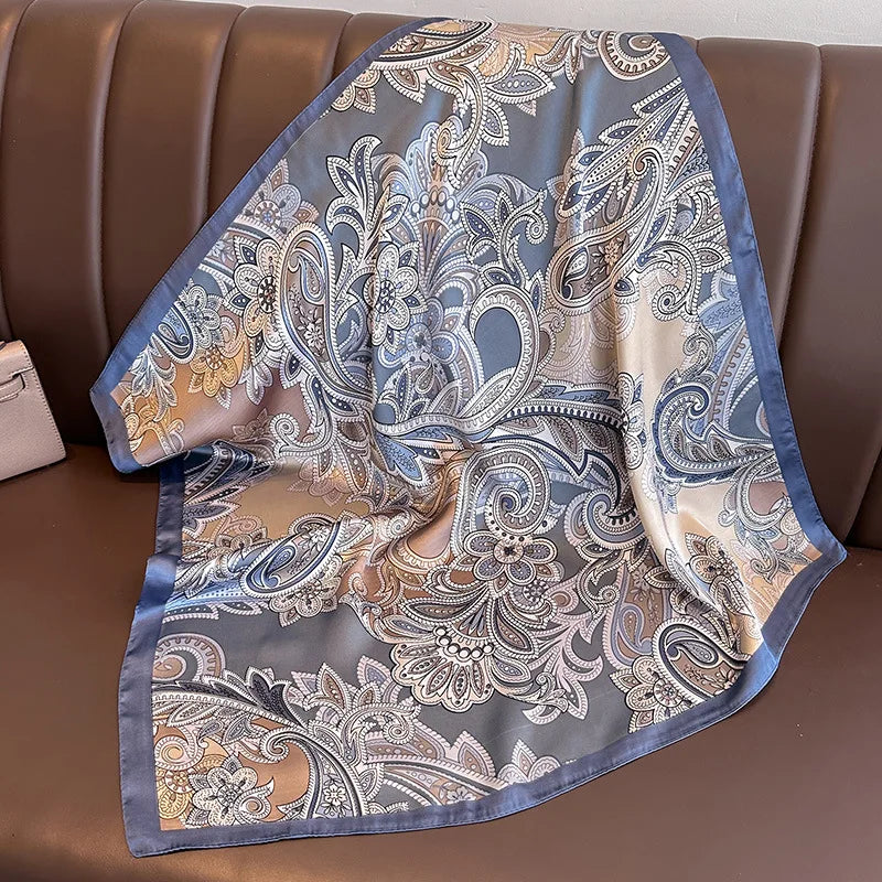 Luxury Floral Silk Scarf – Soft Satin Square Wrap for Hair, Neck & Hijab