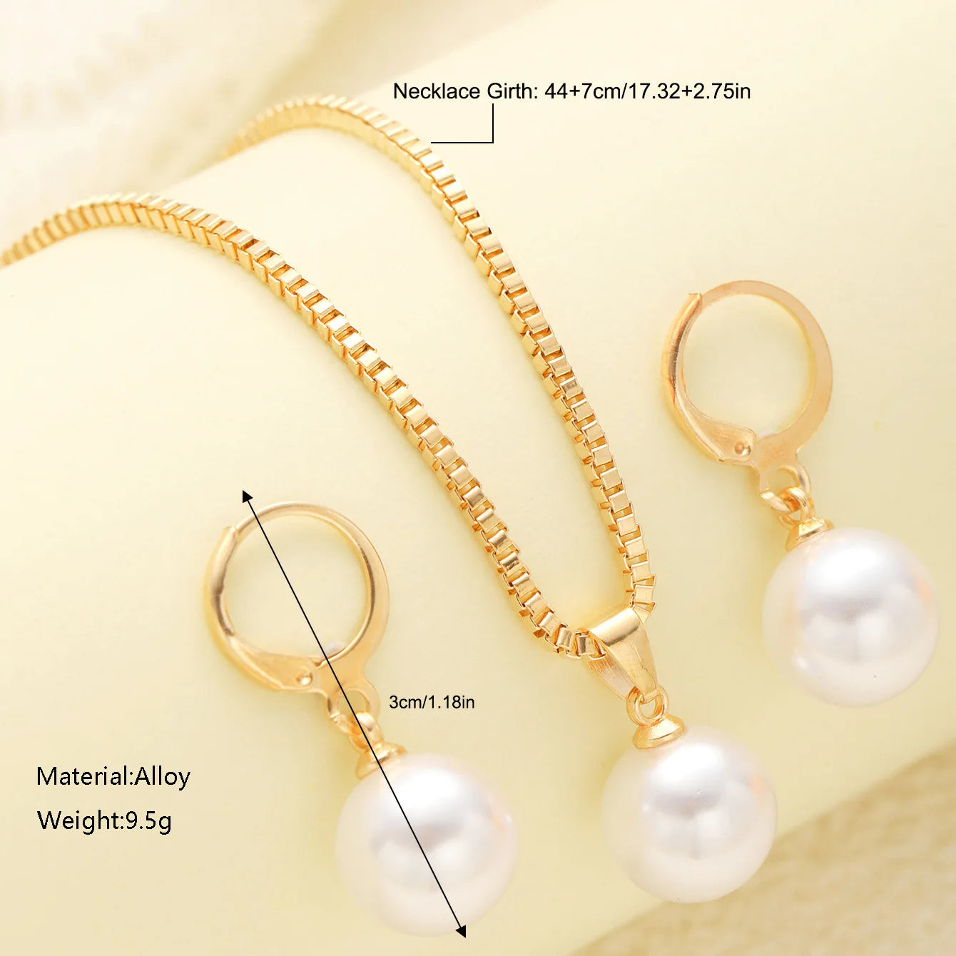FTCY 3-Piece Pearl Jewelry Set – Elegant Vintage Gold Necklace & Earrings for Weddings