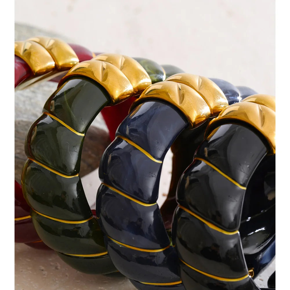 Yhpup Multi-Color Resin Statement Bracelet – Wide Acrylic Bangle with Stainless Steel Accents