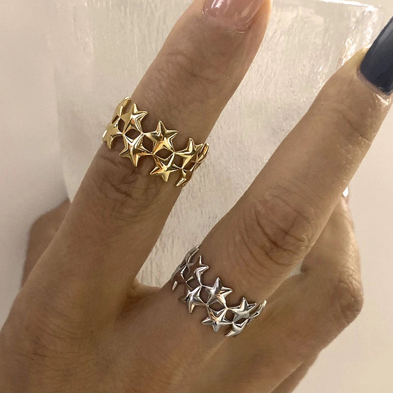 Double-Layer Star Ring – 2025 Gold Stainless Steel Waterproof Open Design for Women