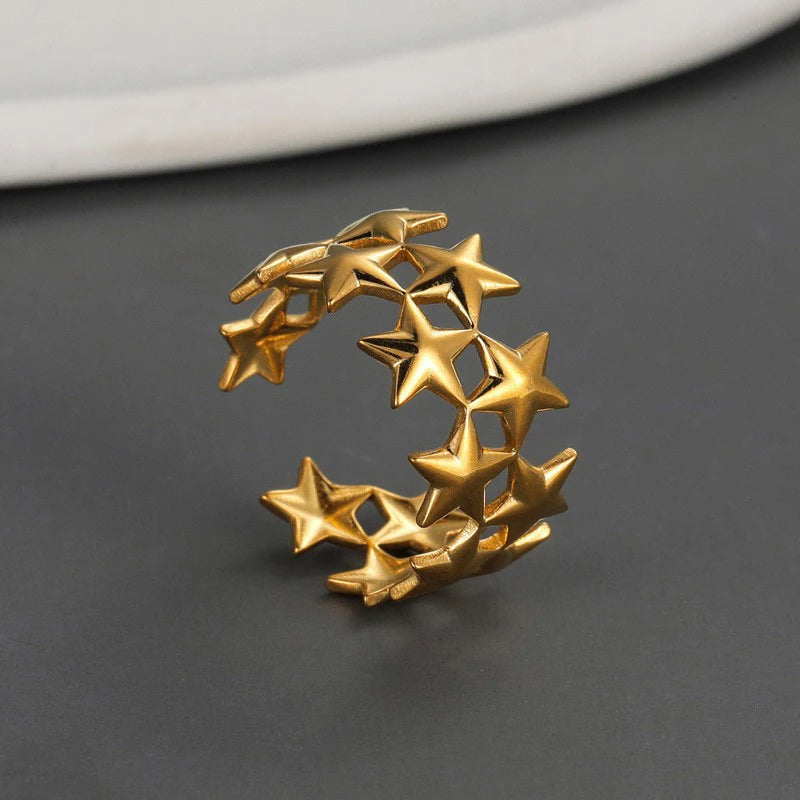 Double-Layer Star Ring – 2025 Gold Stainless Steel Waterproof Open Design for Women