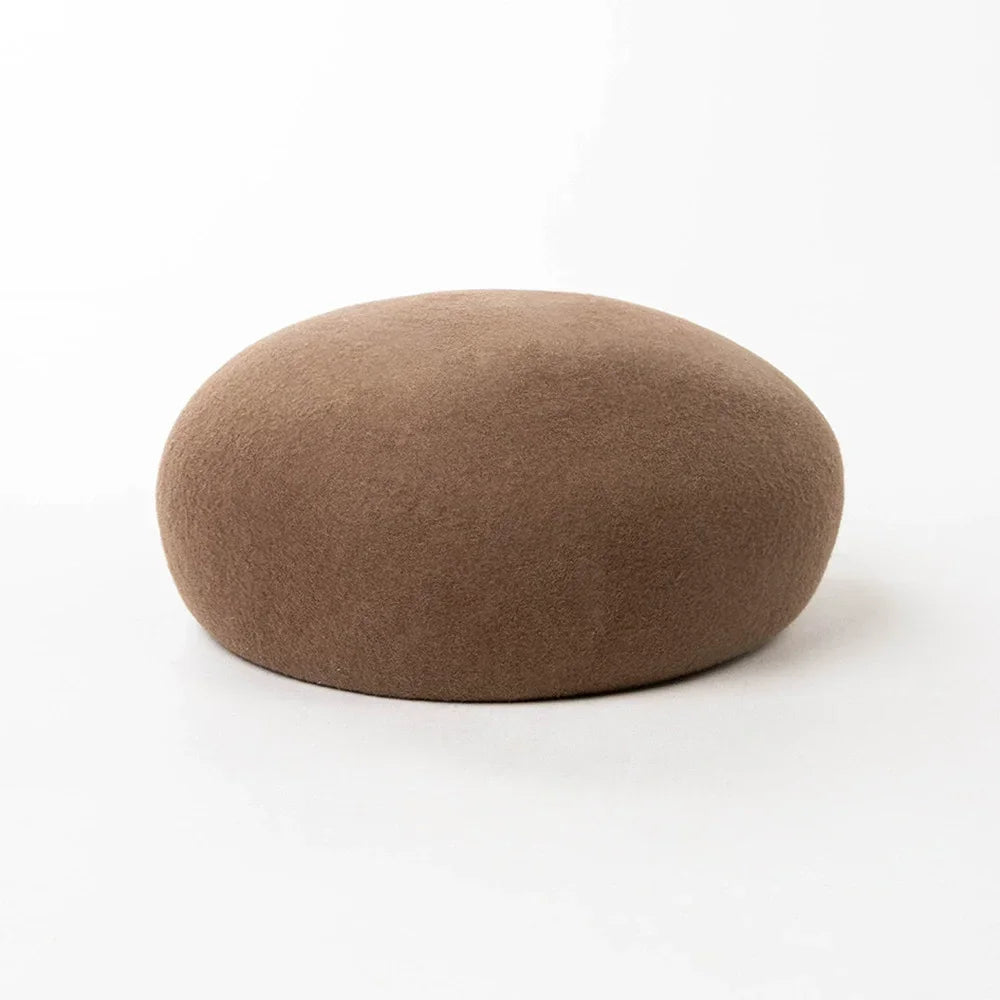 Vintage Wool Felt Beret – Elegant Hard-Top Pillbox Fedora for Weddings & Cocktail Parties