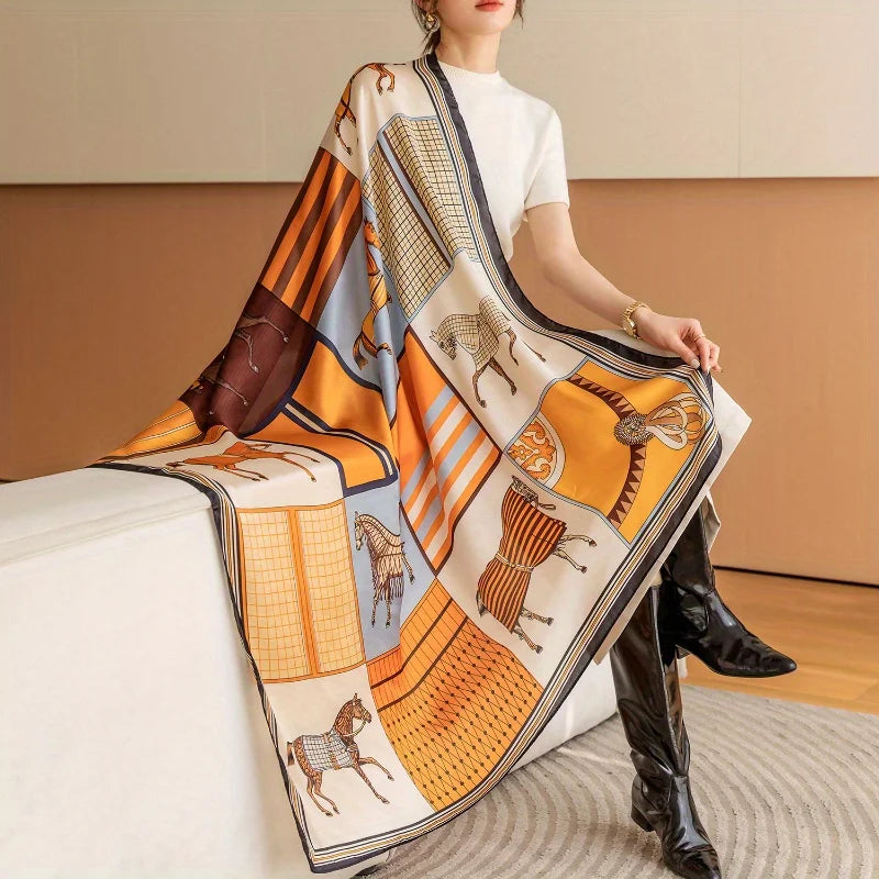 Luxury Silk Square Scarf – Elegant Satin Shawl & Headband Wrap for Women