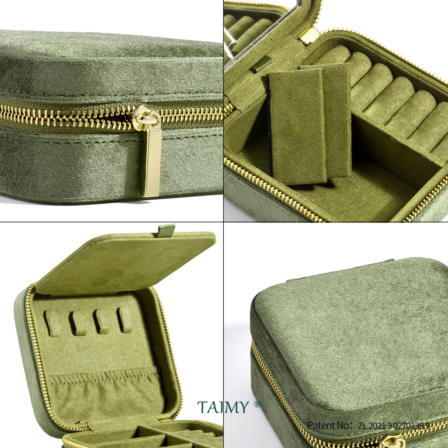 TAIMY Vintage Velvet Jewelry Box – Retro Green Travel Ring Case with Mirror