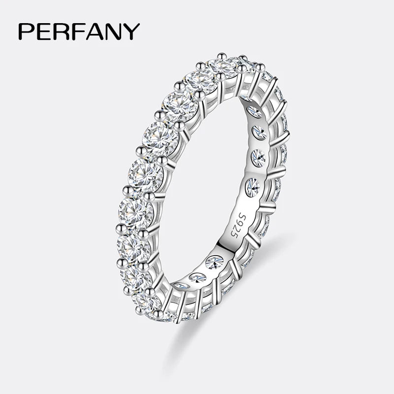 PERFANY 3 mm Full Moissanite Ring – S925 Silver Stackable Eternal Diamond-Style Luxury Band