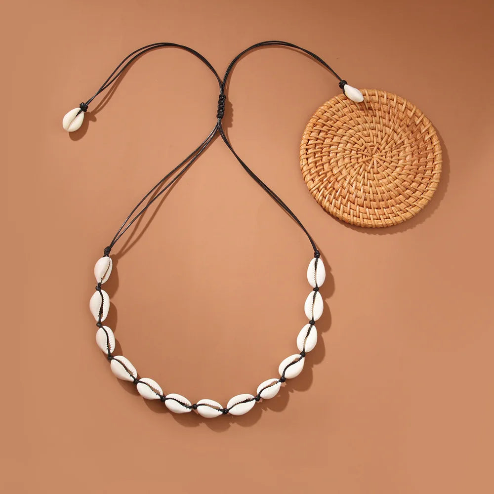 Bohemian Shell & Turquoise Choker – Handwoven Starfish Necklace for Summer Beach Style