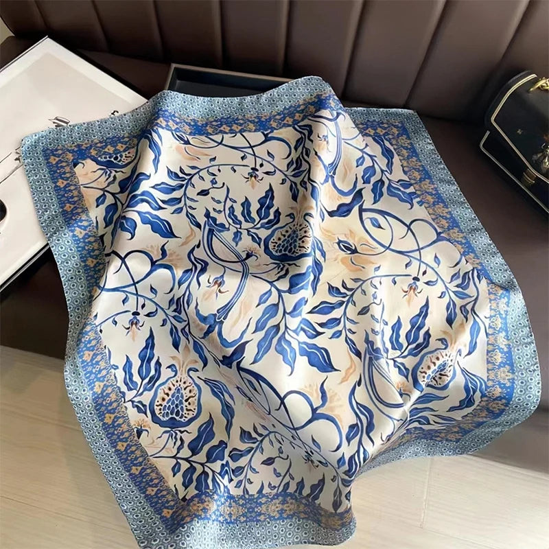 Printed Silk Scarf – Luxury Square Pashmina for Hair, Neck & Head Styling