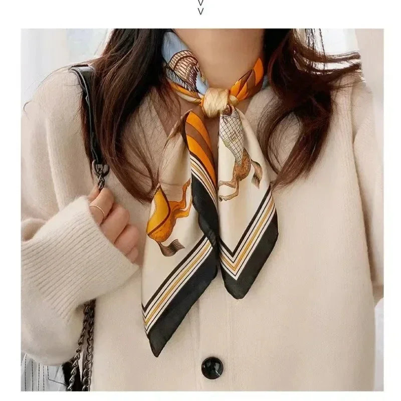 Luxury Silk Square Scarf – Elegant Satin Shawl & Headband Wrap for Women