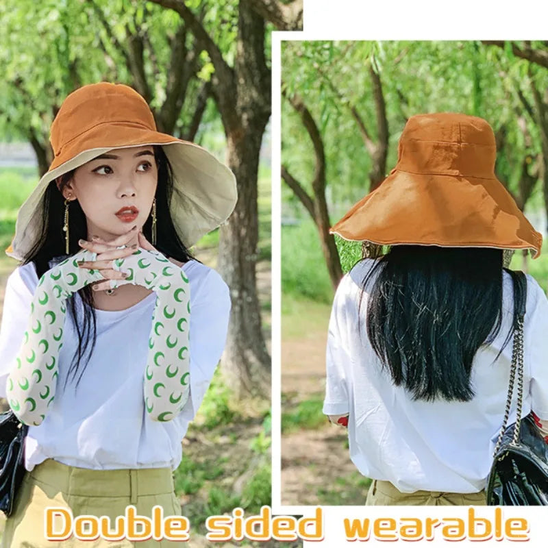 Wide Brim UPF 50+ Sun Hat – Double-Sided Anti-UV Beach & Hiking Cap for Women