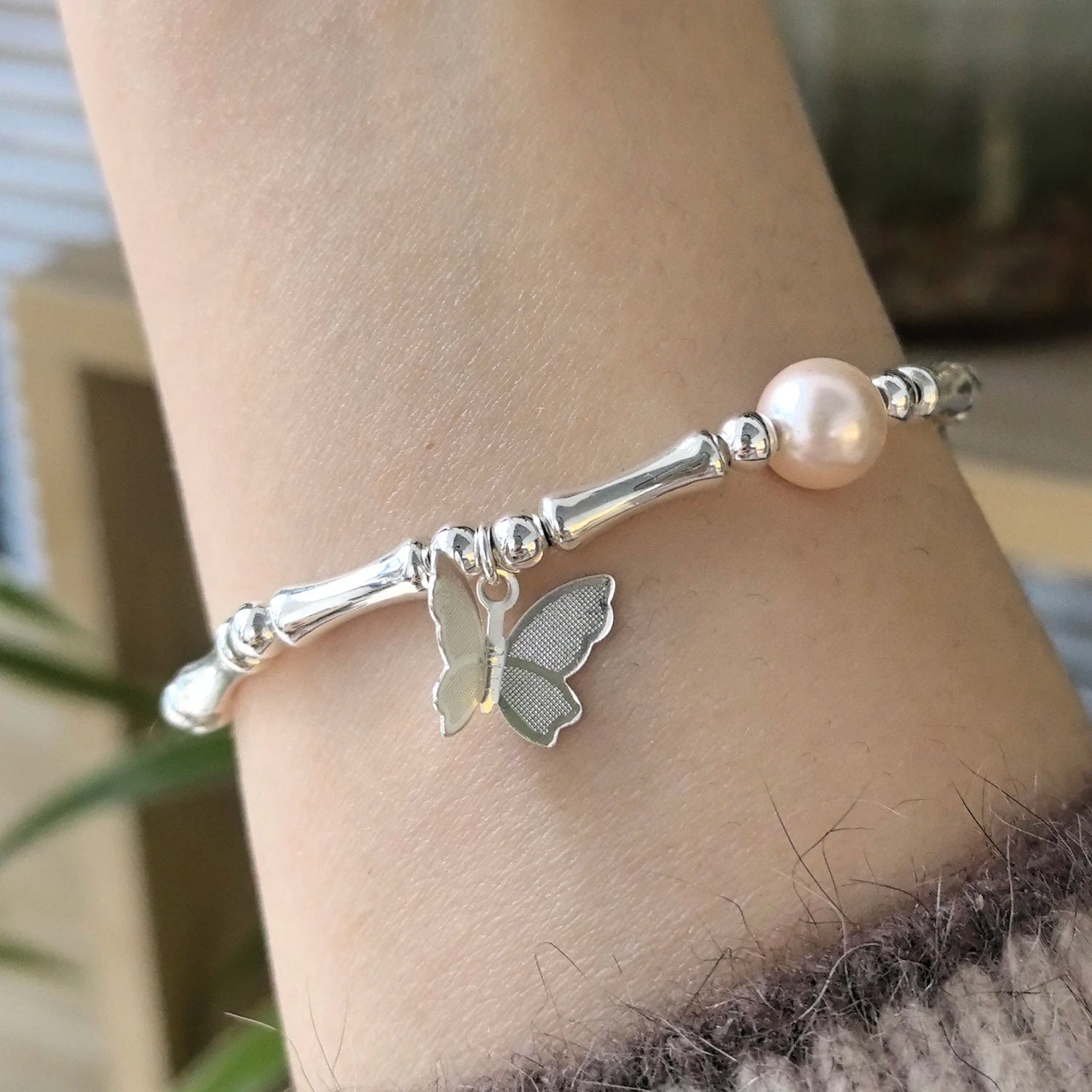VENTFILLE 925 Silver Butterfly Bracelet – Cute Beaded String Design for Girls
