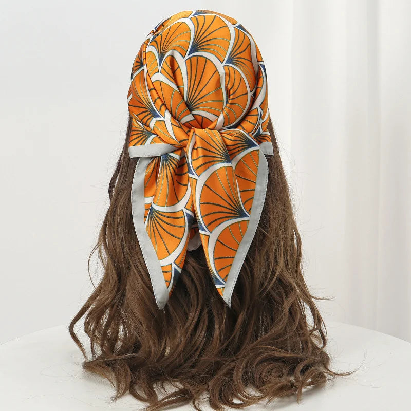 Luxury Silk Satin Scarf – 2023 Square Print Design for Women’s Hijab, Hair & Neck Styling