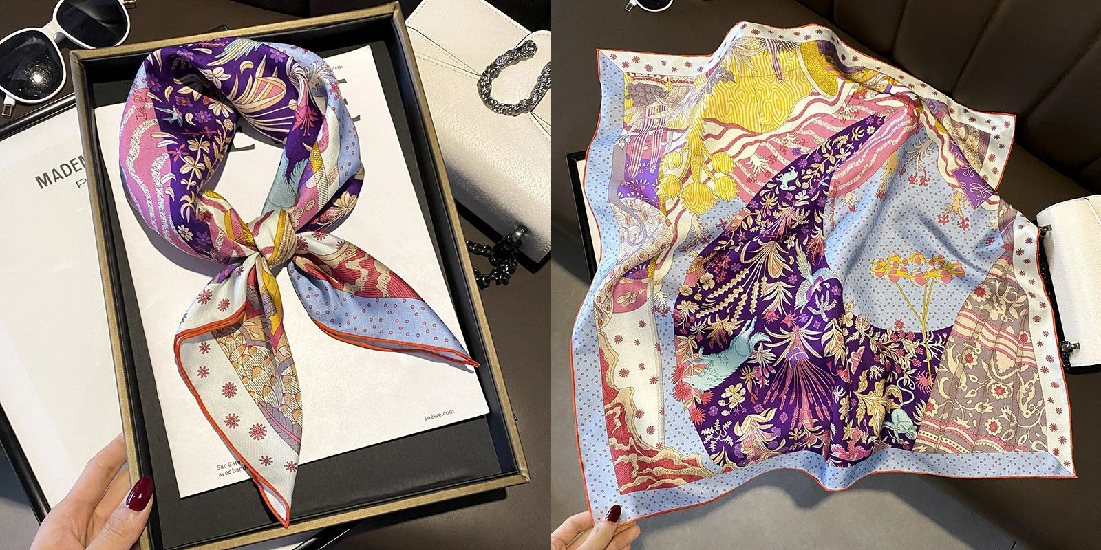 Luxury Floral Silk Scarf – Soft Satin Square Wrap for Hair, Neck & Hijab