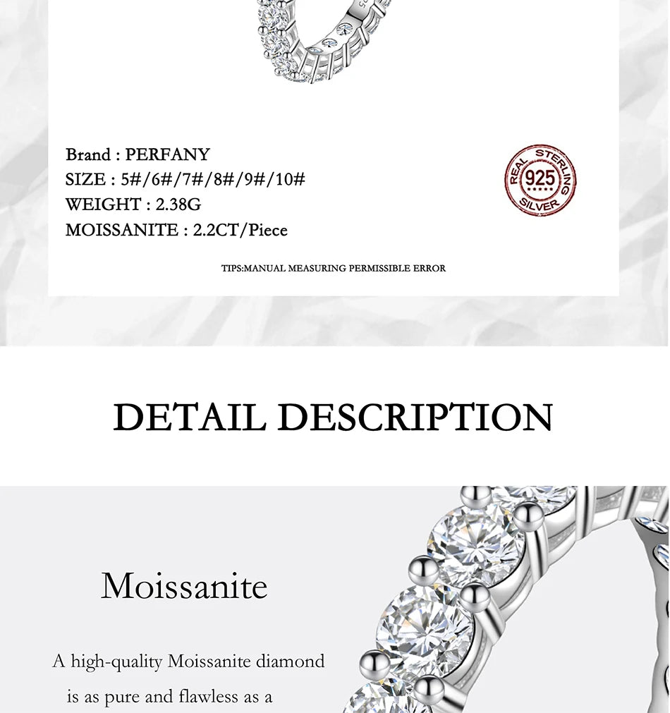 PERFANY 3 mm Full Moissanite Ring – S925 Silver Stackable Eternal Diamond-Style Luxury Band