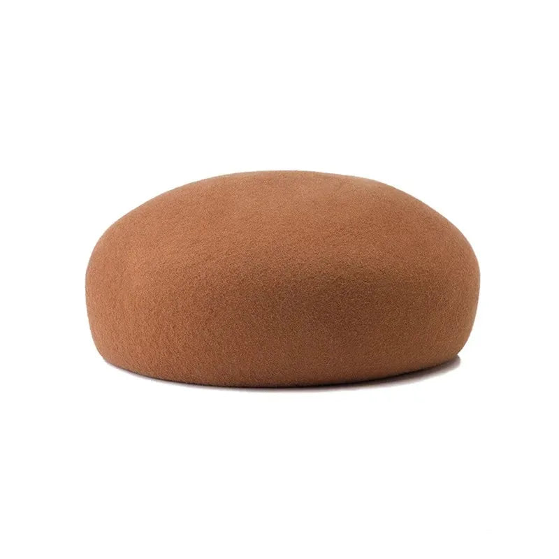 Vintage Wool Felt Beret – Elegant Hard-Top Pillbox Fedora for Weddings & Cocktail Parties